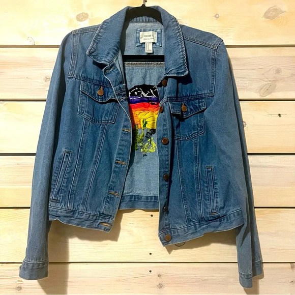 Forever 21 Embroidered Jean Jacket Womens Medium - Picture 1 of 7